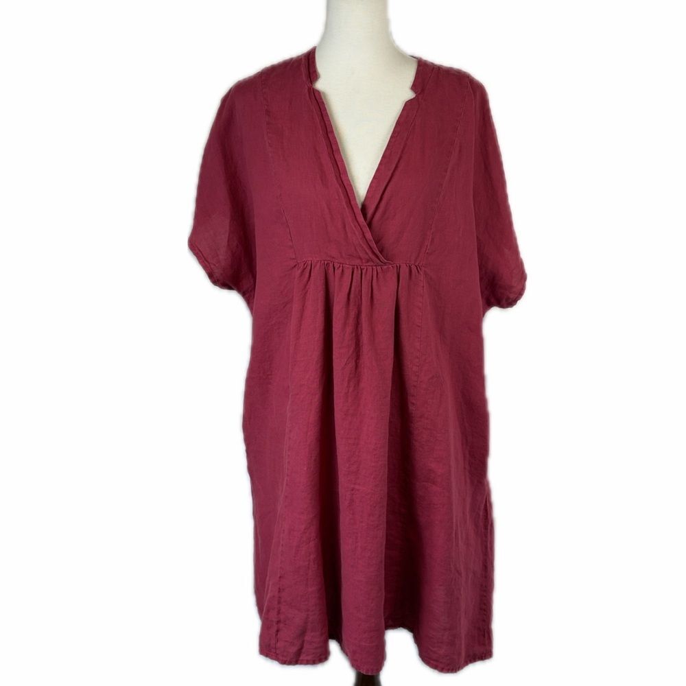 Sundance Linen Magenta Babydoll Dress XL Dawn to Dusk Coastal Lagenlook Beachy